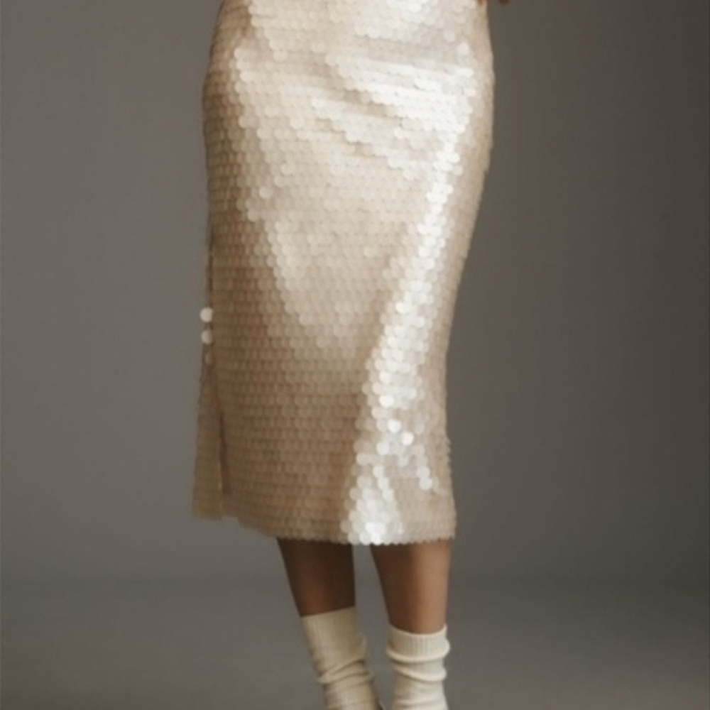 Anthropologie Sequin Midi Skirt - Gold